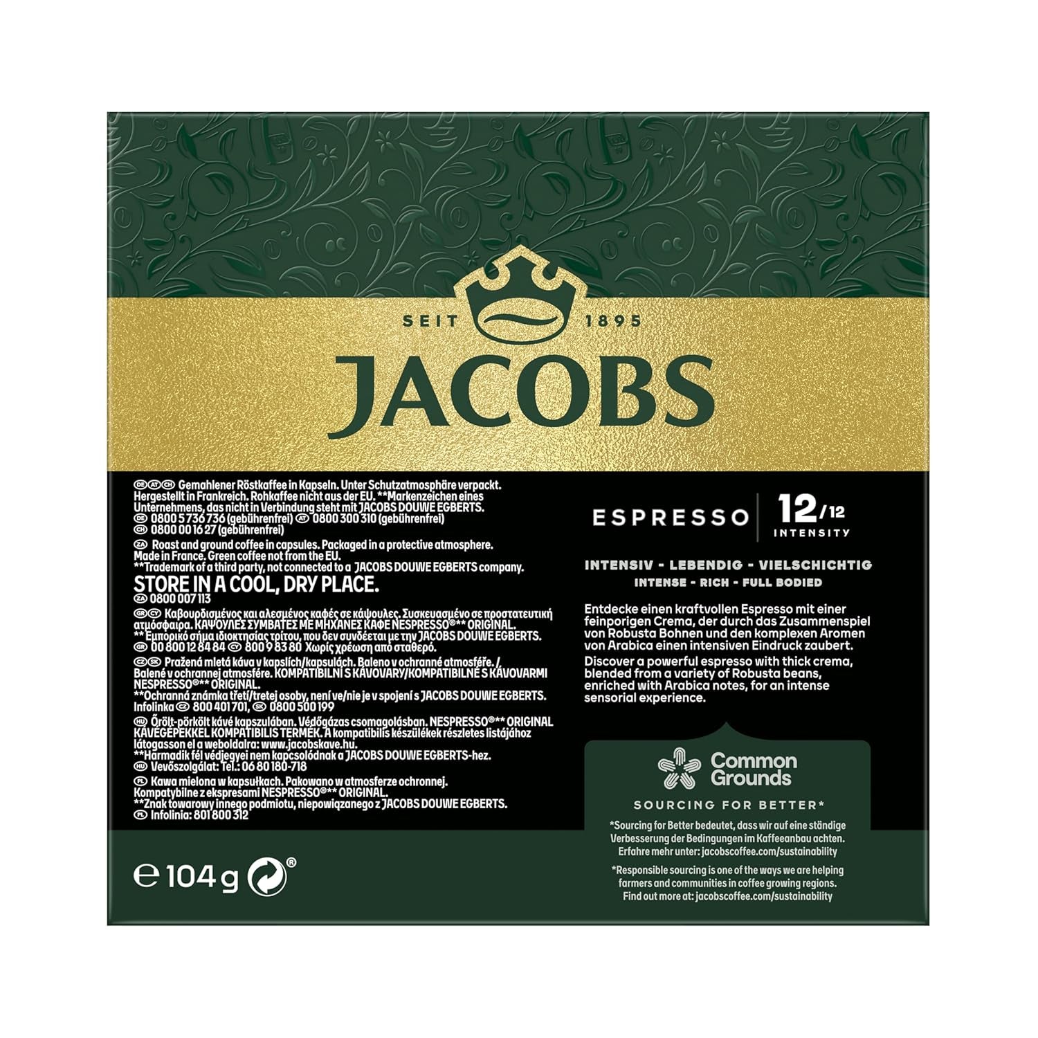 Jacobs Kaffeekapseln Espresso Ristretto, Intensität 12/12, 10 x 20 Getränke, Nespresso* kompatible Kaffee Kapseln, 200 Kapseln