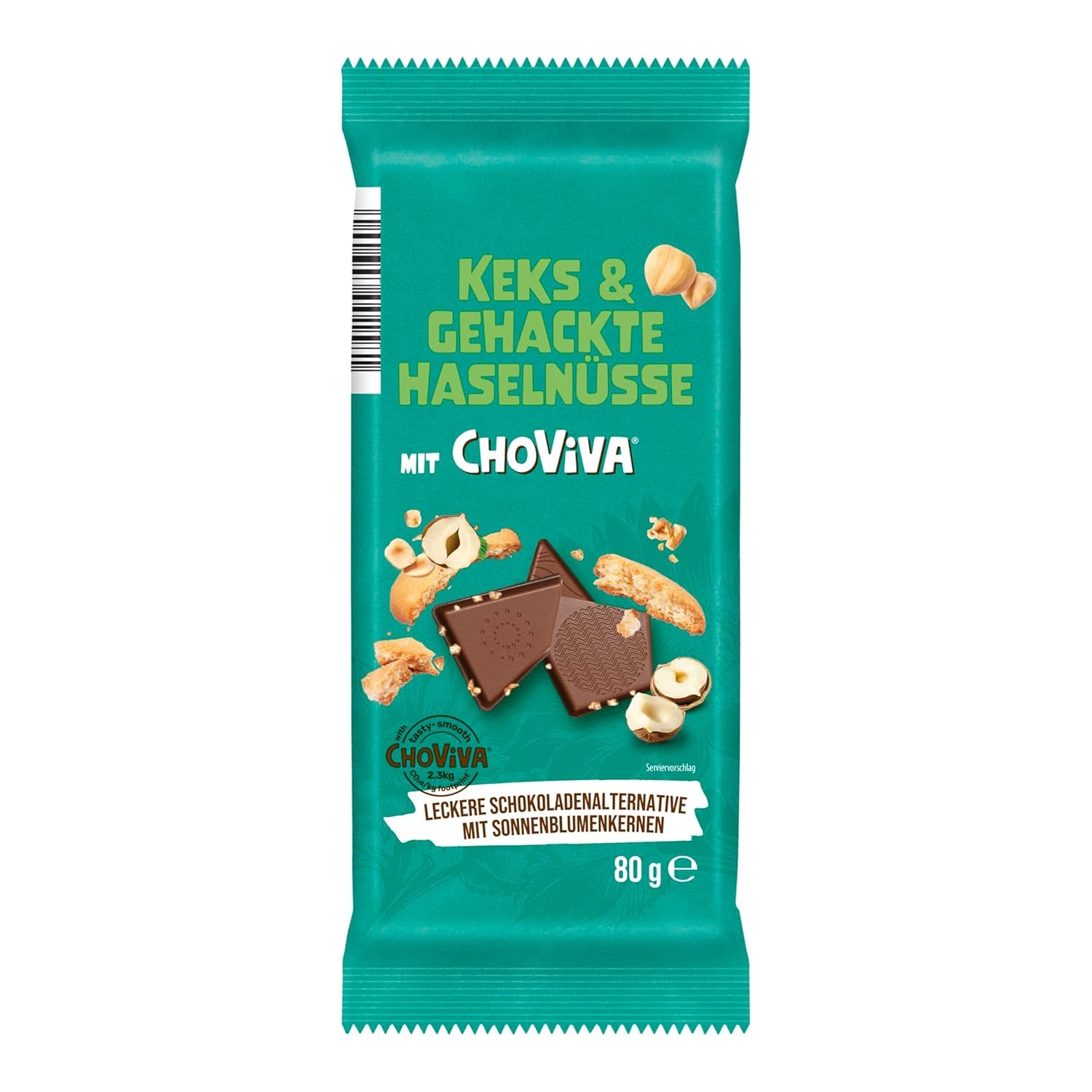 Slané máslové sušenky a ChoViva, 80g tyčinka, vyrobené z alternativní čokolády se slunečnicovými semínky