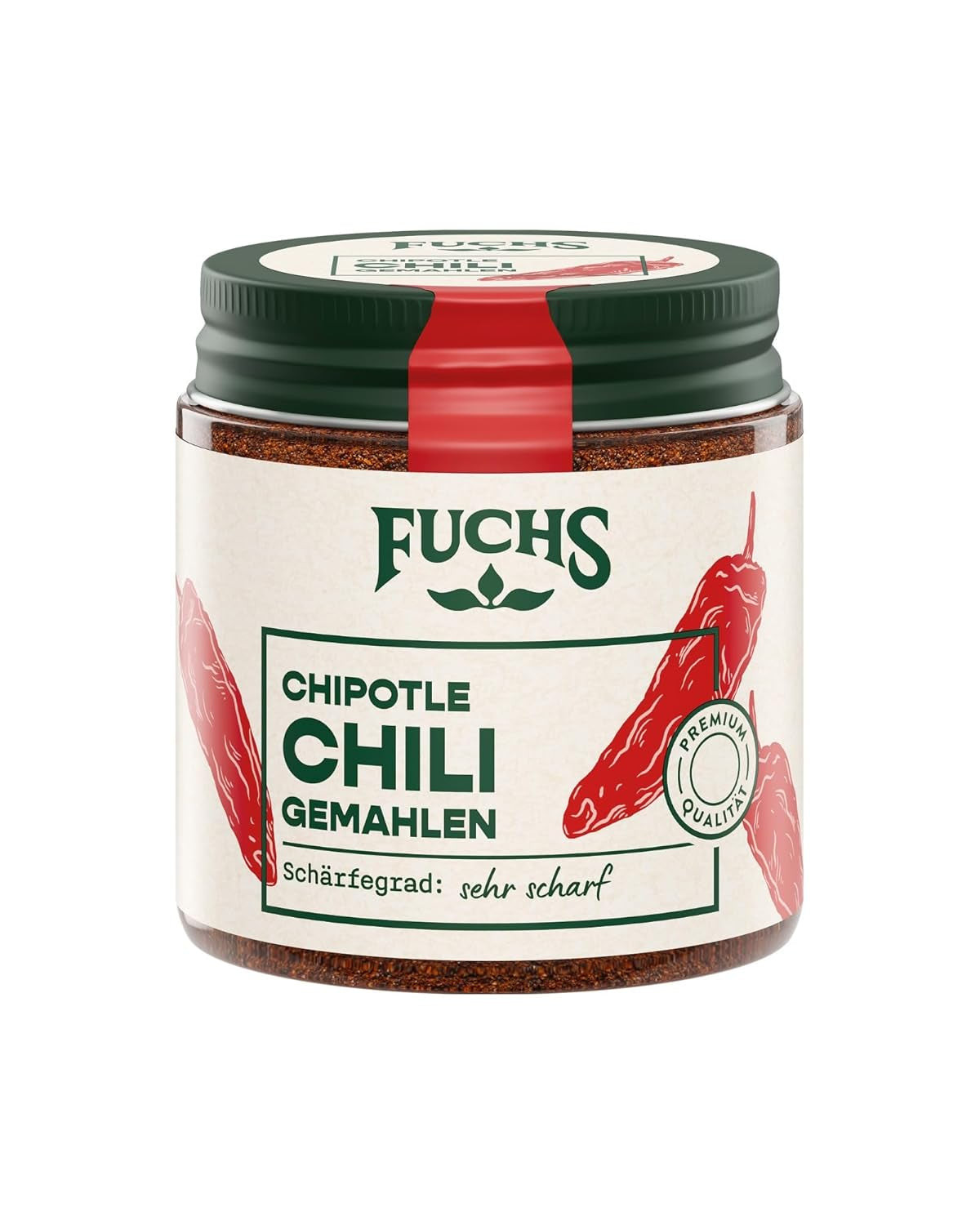 Fuchs Gewürze - Chipotle Chili gemahlen | Rauchiges Chilipulver | Chilli prášek v prémiové kvalitě 50 g im wiederverschließbaren Gewürzglas