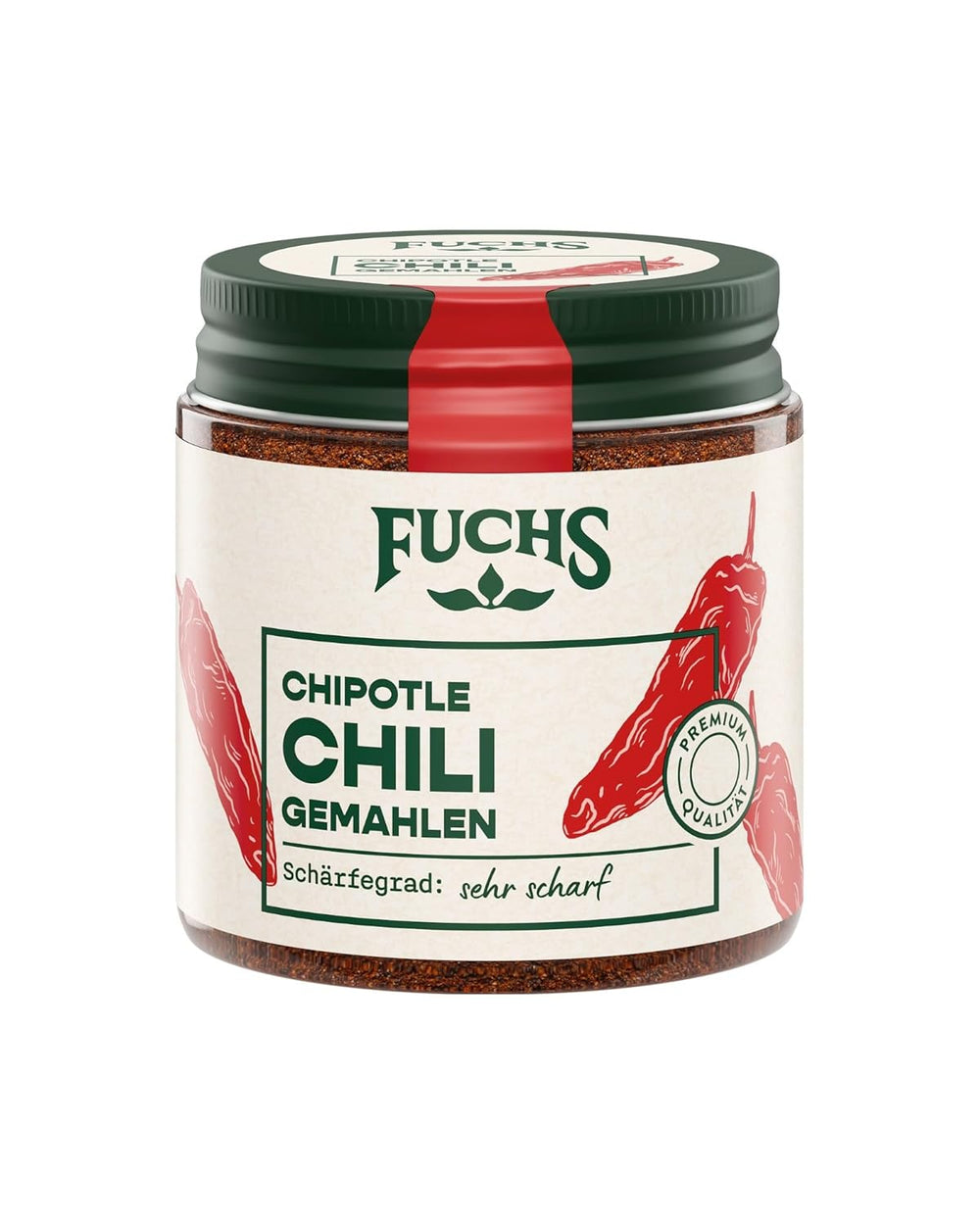 Fuchs Gewürze - Chipotle Chili gemahlen | Rauchiges Chilipulver | Chilli prášek v prémiové kvalitě 50 g im wiederverschließbaren Gewürzglas