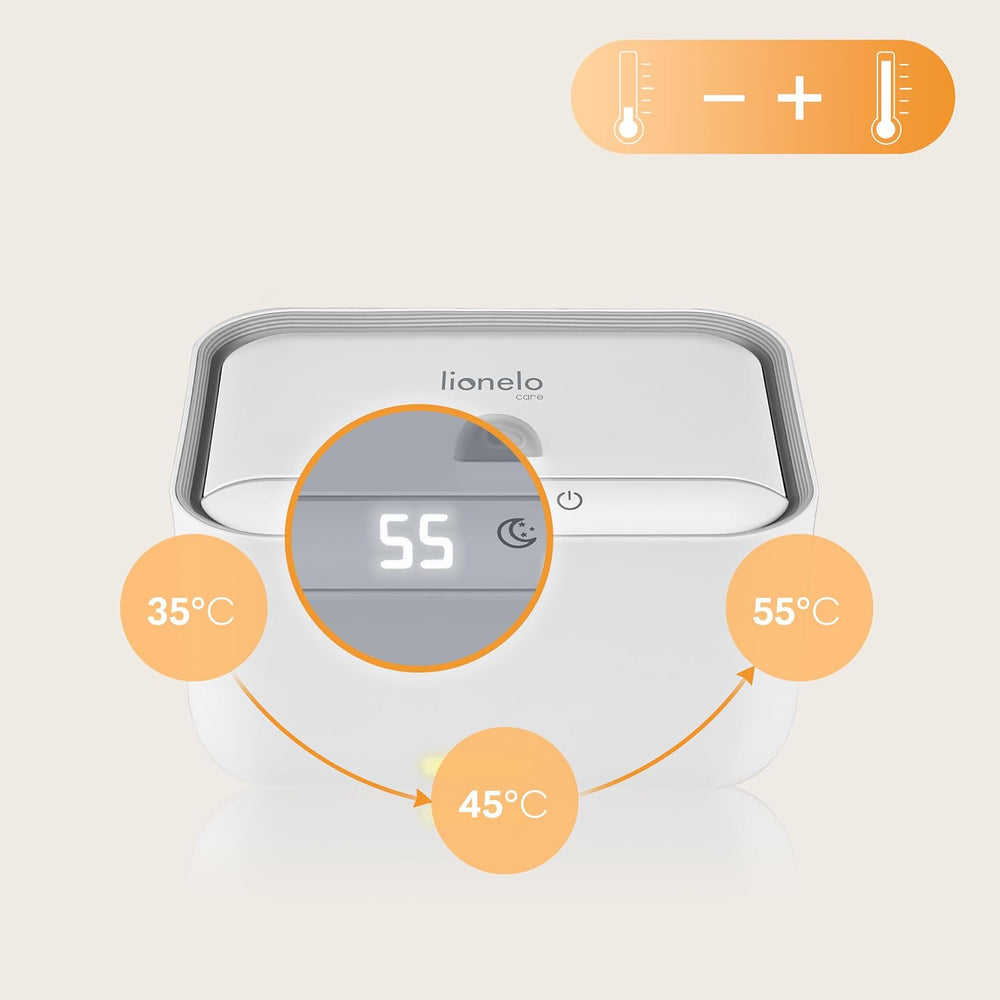 Lionelo BABYBLISS 20W Ohřívač na vlhčené ubrousky a malé ručníky, 20W pro miminka, vestavěné noční světlo, 3 nastavení teploty, dotykový panel, udržuje ubrousky vlhké