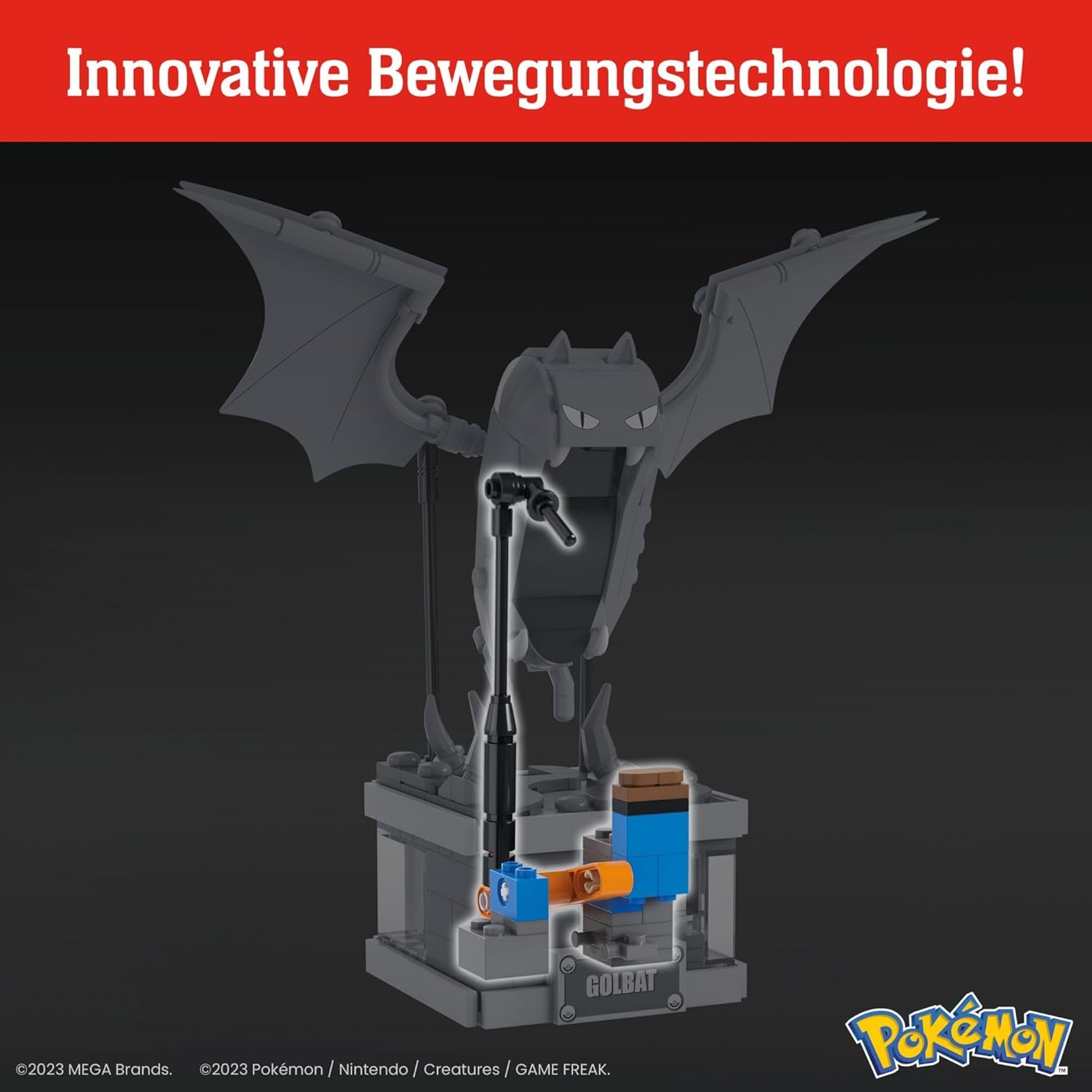 MEGA Pokémon Mini Motion-Golbat - besteh aus 313 Teilen zum Zusammenbauen, Enhtät Versteckten Knopf, with Flügelschlag Funktion, 13 cm groß, sehr schön zum Exstellen, HTH72