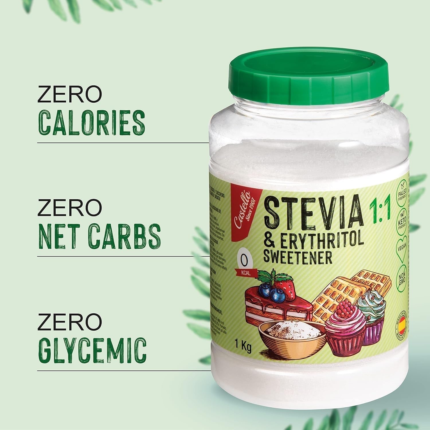 Stévie + Erythritol 1:1 Süßstoff | 1G = 1G Zucker | 100% Natürlicher Zuckerersatz - 0 kalorií - 0 Glykämischer Index - Keto Und Paleo - 0 Netto-Kohlenhydrát - Kein GVO - Castello od roku 1907-1 Kg Sladidla Naty Shop