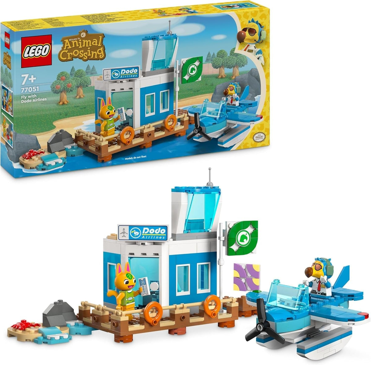 LEGO Animal Crossing Fly with Dodo Airlines, set de jocuri video, jucărie de aeroport, hidroavion și minifigurină pilot, cadou pentru fete și băieți cu vârsta de 7+ 77051 Seturi de constructie Besuche den LEGO-Store Titlu implicit