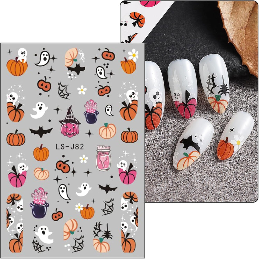 JMEOWIO Nagelsticker Halloween Süßer Geist 9 Blatt Nail Art Sticker Selbstklebend Nagelaufkleber Dekoration Nageldesign Zubehör