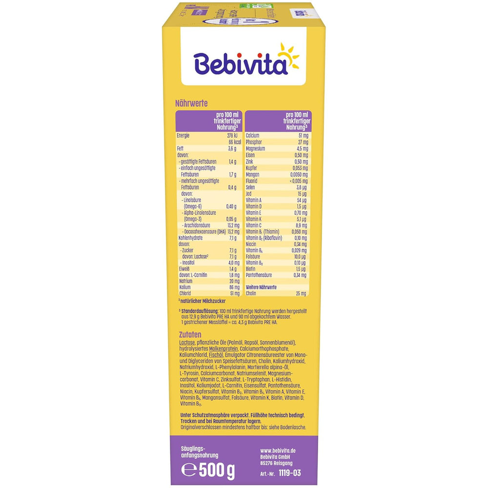 PRE HA (5 x 500 g), hydrolyzované sušené mléko od narození, obsahuje pouze laktózu jako sacharid, vhodné pro dokrmování