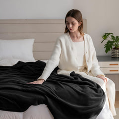 Útulná přikrývka Nadýchaná fleecová přikrývka 130 X 150 cm Přikrývky na pohovku Přikrývka na pohovku Velké měkké přikrývky a přehozy pro dospělé Přehozy na pohovku Teplé černé postele a přikrývky, které lze prát v pračce Good Nite