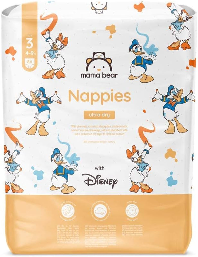 Značka Amazon: Mama Bear Disney Ultra Dry plenky, velikost 3 (4–9 kg) – měsíční krabička, bílá, počet 172 (2 balení po 86)