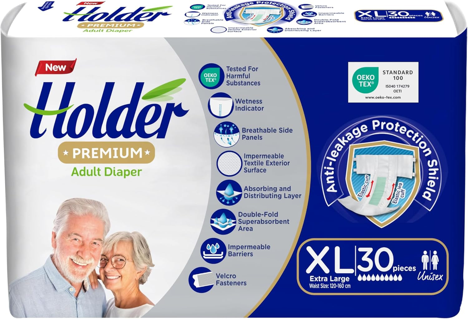 Jednorázové plenky pro dospělé Unisex Vodotěsný Absorpční Elastická Strana Prodyšný Super Absorpční Dvojvrstvý Indikátor vlhkosti 5hvězdičkový Dermatologická ochrana Střední