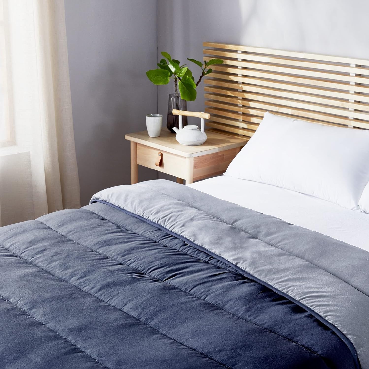 Pikolin Home - Oboustranná peřina 300 G - Severská dvoubarevná výplň - Do postele 90 - pohodlná, teplá, prodyšná, tmavě modrá, 135 X 200 cm Peřiny a přikrývky Naty Shop