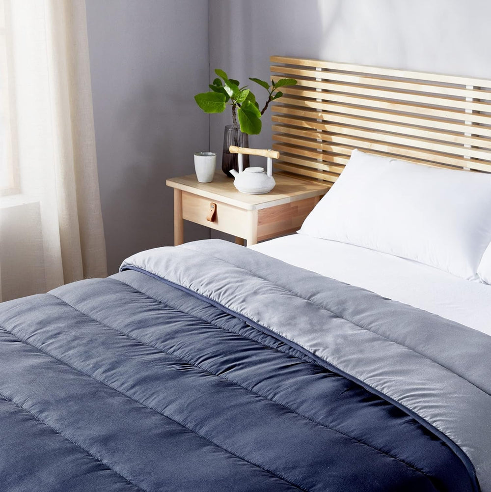 Pikolin Home - Oboustranná peřina 300 G - Severská dvoubarevná výplň - Do postele 90 - pohodlná, teplá, prodyšná, tmavě modrá, 135 X 200 cm Peřiny a přikrývky Naty Shop