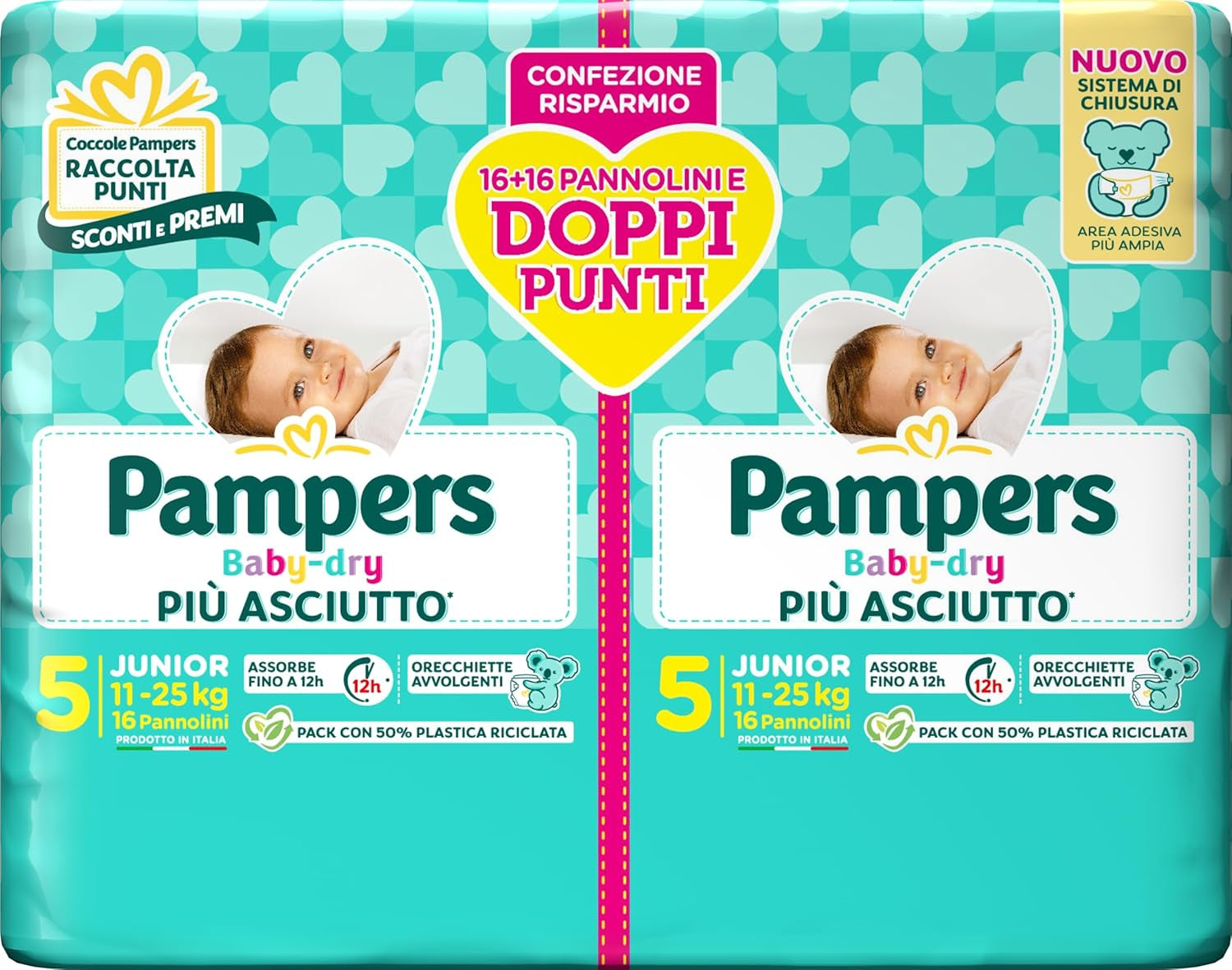 Pleny Pampers Baby Dry Junior DWCT, dvojbalení, velikost 5 (11-25 kg), 32 plen