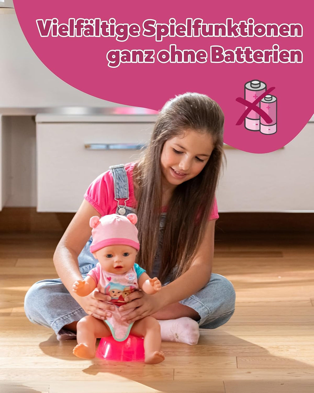 BABY Born Emma - Păpușă de 43 cm înălțime - 10 funcții Inclusiv accesorii și rochiță - Funcționează complet fără baterii - Potrivit pentru copii cu vârsta de 3 ani și peste Papusi Naty Shop