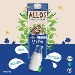 Allos Bio Ohne Muhhh 3,5 % | Milchalternativa | Drink auf Pflanzenbasis | vegan | schäumbar | ideální pro kávu bez laktózy | Zdroje vápníku a vitamínů | Reich an Protein | 1 litr (6 kusů)