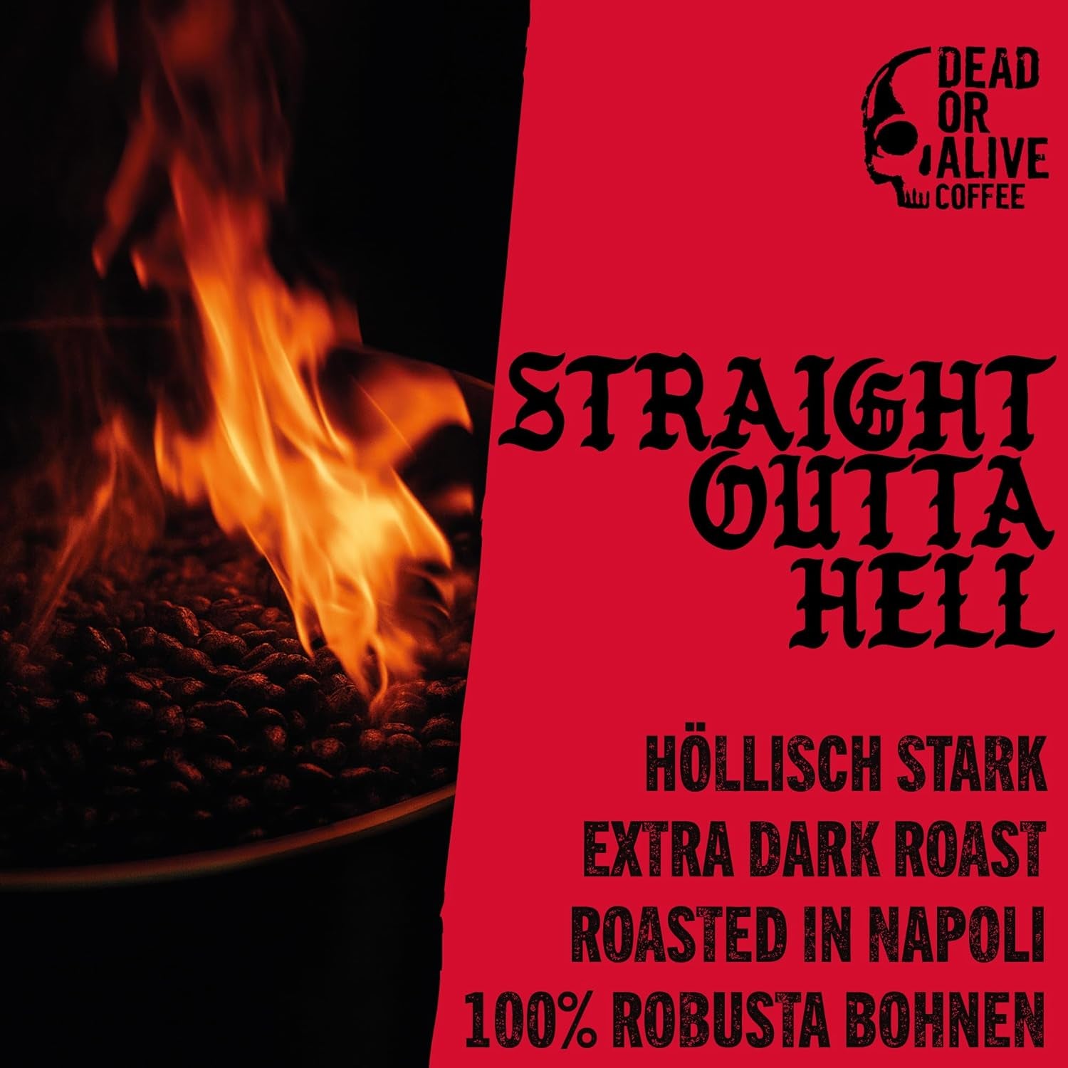 DEAD OR ALIVE DIAVOLO – Espresso Extra Dark – 100% Robusta – Extrem de Puternic – Aciditate Scăzută – Cremă Stabilă – Boabe Întregi 1kg – Prăjire Napoli