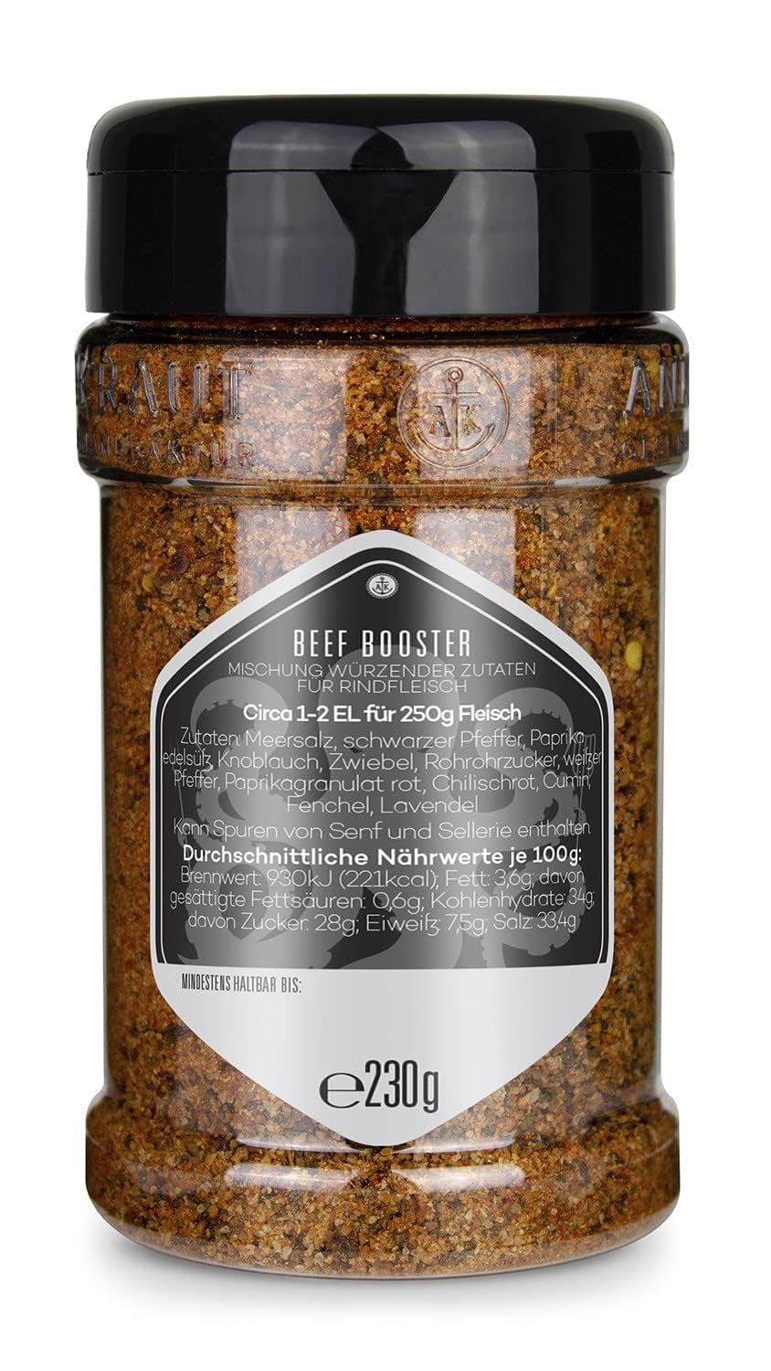 Ankerkraut Beef Booster, Rub Brisket and Steak Gewürz, Gewürzmischung für Fleisch, 230 g v Streuer