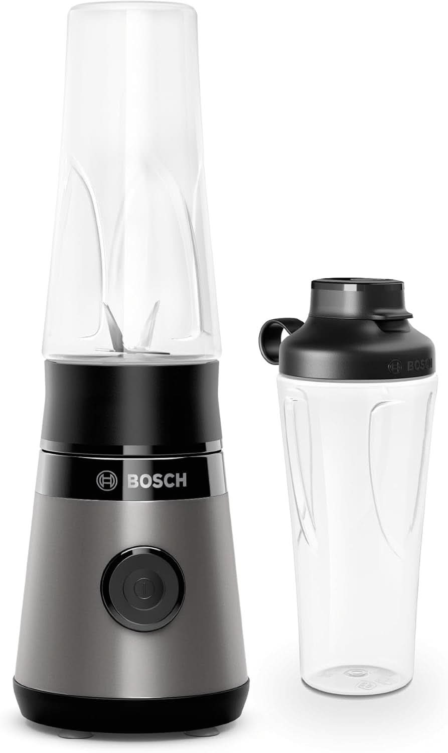 Bosch Mini-stojanový mixér Vitapower Serie 2 MMB2111S, vysokorychlostní mixér, Bis Zu 40 000 ot./min., Tritan Togo-Flasche 0,6 l, Trinkdeckel, Bruchsicher, Spülmasch.Geeignete Teile, 450W, Silberty Shopwarz Single Kitchen