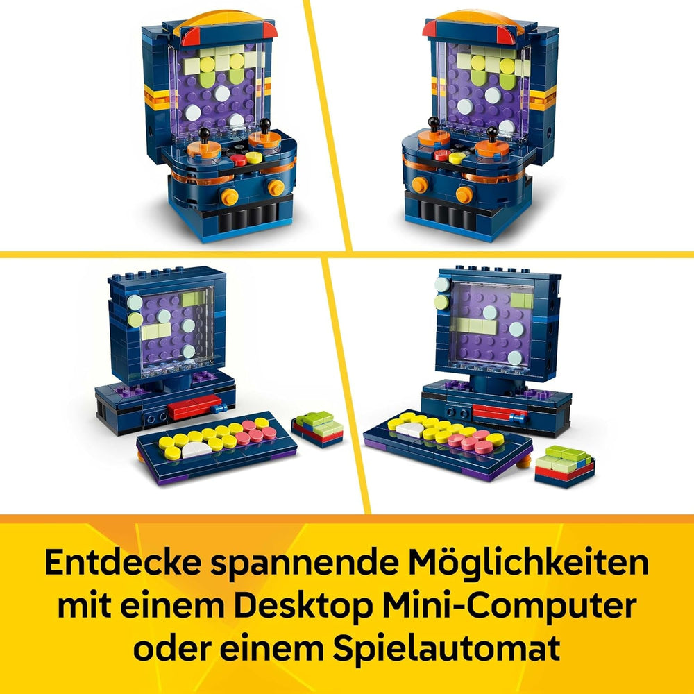 Retro herní konzole LEGO Creator 3v1 – promění se v arkádový automat nebo počítač s klávesnicí a myší – nápad na dárek pro hráče a chlapce a dívky od 8 let – 31380