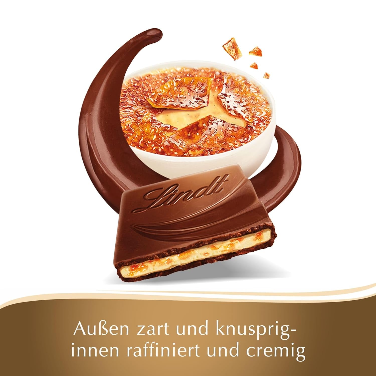 Bar Crème Brûlée Lindt Chocolate Creation | Crème Brûlée náplň s křupavým karamelem, přelitá tou nejjemnější mléčnou čokoládou | Čokoládová tyčinka | Čokoládový dárek, 150g