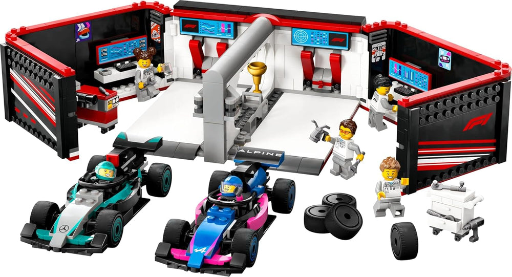 LEGO City garáž F1 se závodními auty Mercedes-Amg a Alpine - Závodní auto Formule 1 se 2 řidiči a 4 mechanickými minifigurkami - Dárek pro chlapce a dívky 7+ a fanoušky 60444 Stavebnice Besuche den LEGO-Store