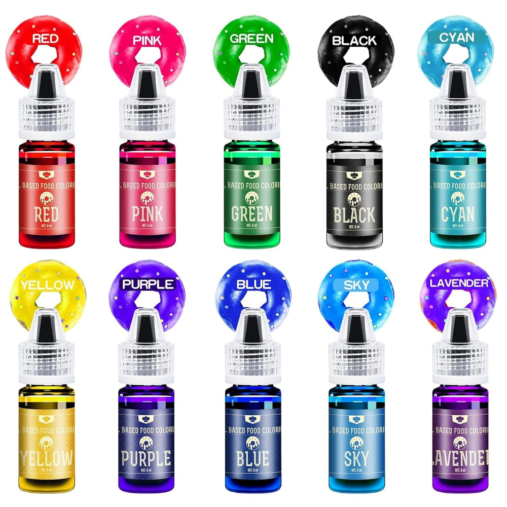 Colorant alimentar liposolubil pentru ciocolată - 10 culori coloranți alimentari pe bază de ulei pentru fondant, copt, prăjituri, fursecuri - colorant alimentar lichid fără aromă pentru unt de cacao, prăjituri, cremă de unt - 6 ml fiecare
