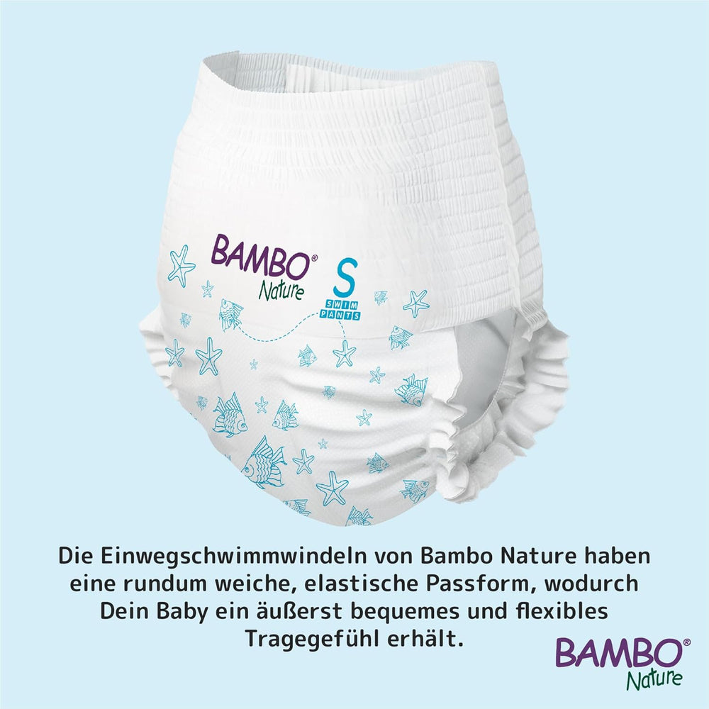 Dětské plenky Bambo Nature, velikost S (7-12kg), 12 plen | Jednorázové plenky Secure Fit | Vodotěsný komfort při hraní ve vodě