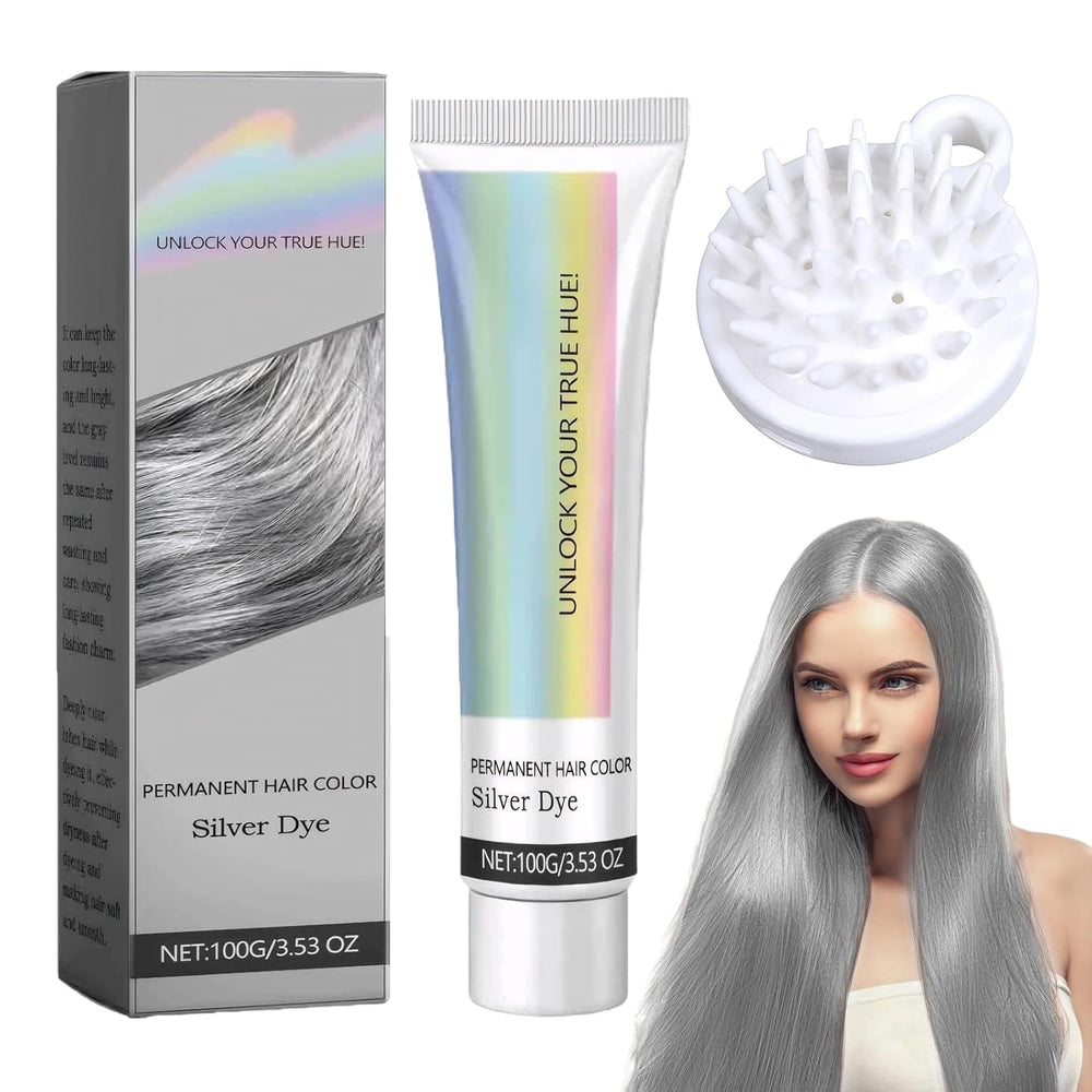 Vopsea de păr Grey Silver Natural Silver Gray Hair Dye Cream, Grey Hair Dye Cream Silver Gray, Silver Gray Natural Hair Dye Cream Grey Hair Dye pentru toate tipurile de păr cu 1 Scalp Massager (100ml) Vopsea pentru par Naty Shop Titlu implicit