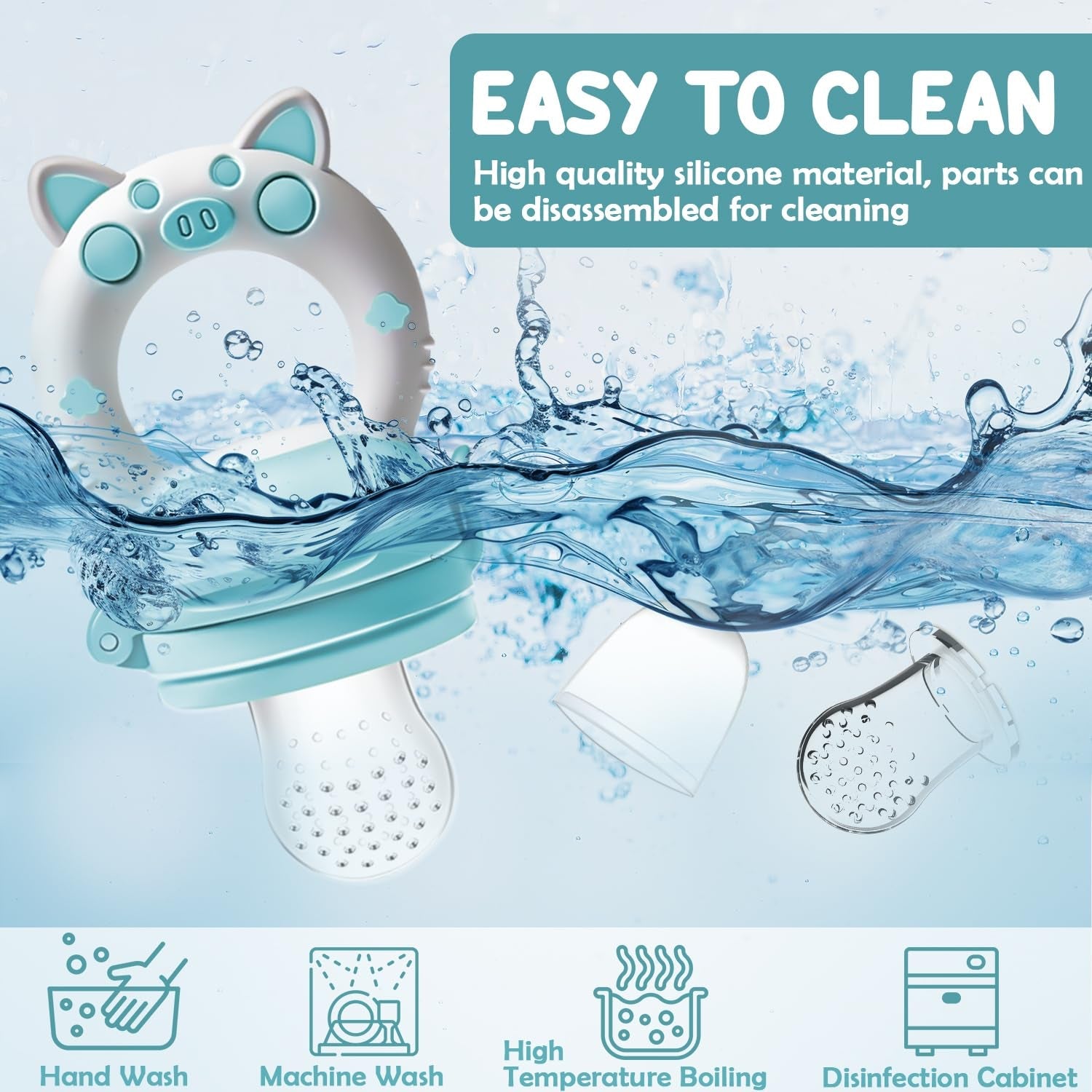 Hrănitoare cu fructe pentru bebeluși, pachet de 2 suzete cu fructe pentru bebeluși de la 3 luni în sus, versiune îmbunătățită 2023, suzete umplubile, suzete din terci, suzete cu fructe pentru bebeluși, fără BPA, 8 tetine din silicon în 3 dimensiuni