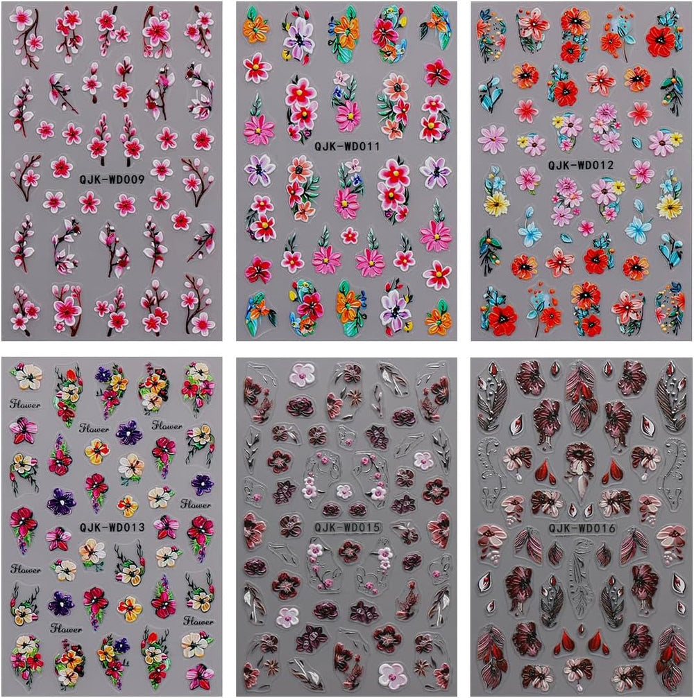 JMEOWIO Nagelsticker Blumen 6 Blatt Nail Art Sticker Selbstklebend Nagelaufkleber Sommer Blumen Dekoration Nageldesign Zubehör