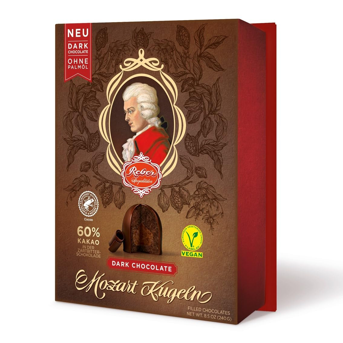 Reber Mozart kuličky s hořkou čokoládou, balení 6 ks s marcipánem a nugátem, veganské - 1 x 120 g