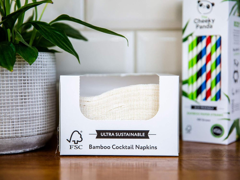 Șervețele cocktail din bambus The Cheeky Panda | șervețele albe 100 bucăți șervețele de hârtie