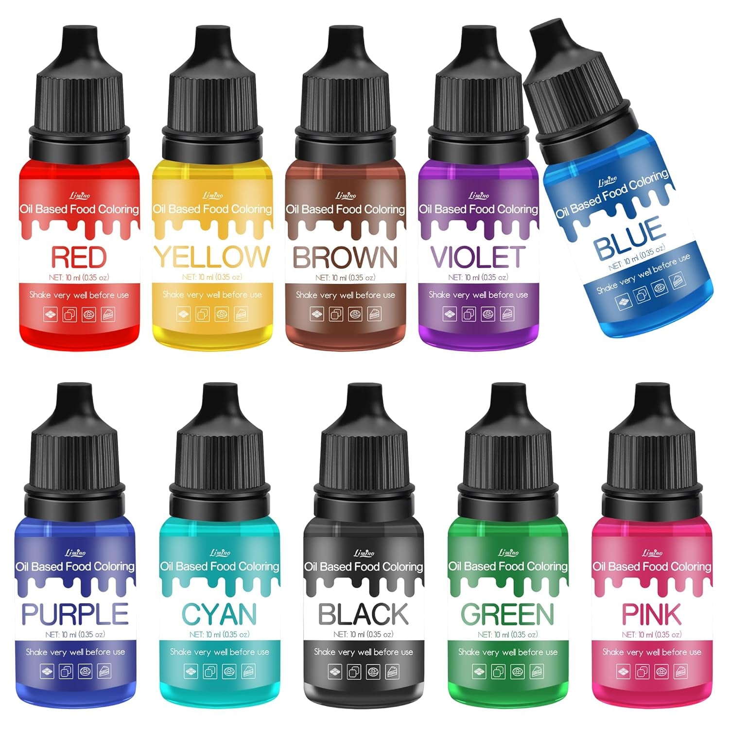 Colorant alimentar liposolubil - 22 de culori colorant alimentar pe bază de ulei pentru ciocolată, dulciuri, prăjituri, copt, macarons - colorant alimentar concentrat pentru decorarea torturilor, cremă de unt, fondant - 6 ml fiecare