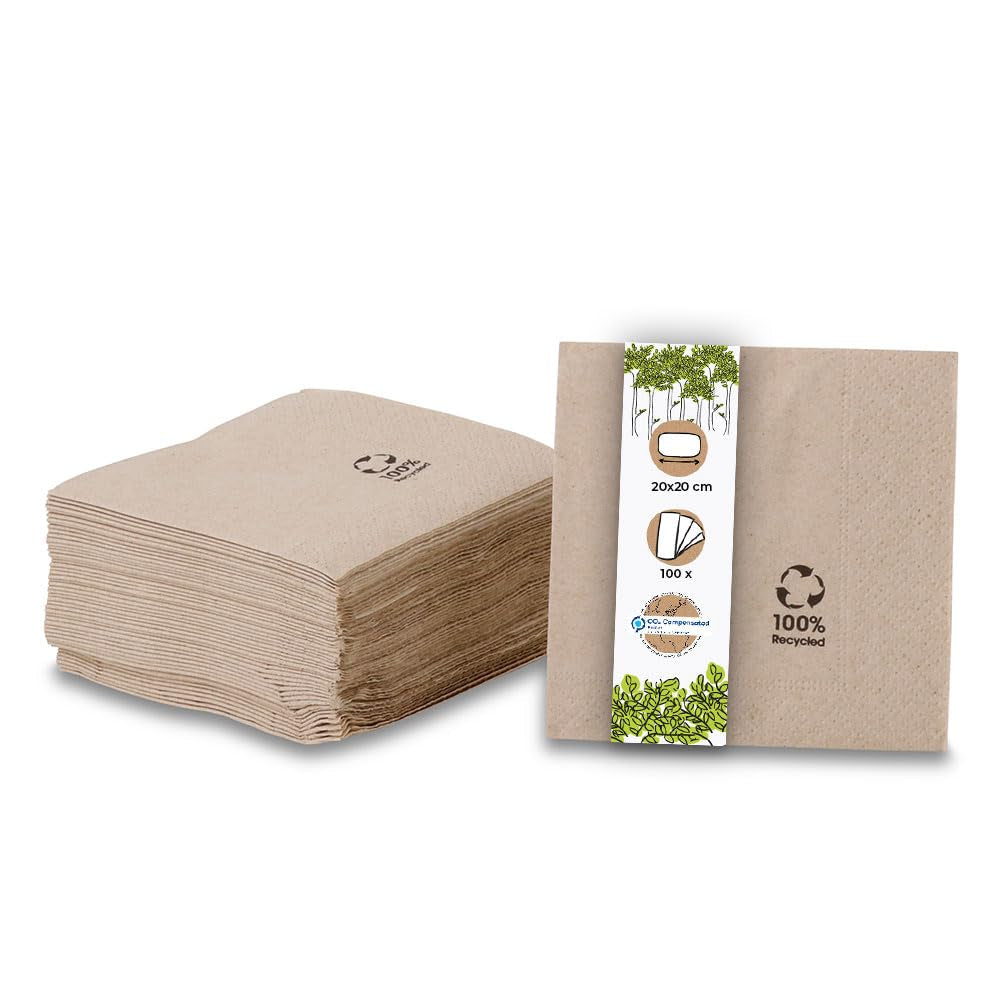 Șervețele ecologice organice realizate din hârtie reciclată I Șervețele din hârtie de înaltă calitate 10 X 10 cm I 100 bucăți șervețele de cocktail Nealbite, biodegradabile, compostabile