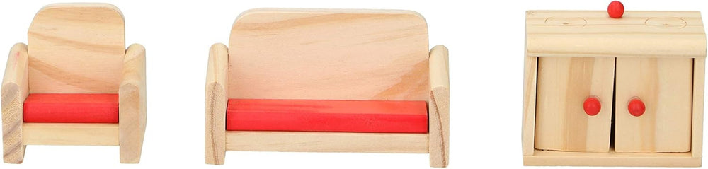 Marionette Wooden Toys - Casă de păpuși din lemn cu mobilier și păpuși - 11 bucăți Casute de papusi Naty Shop