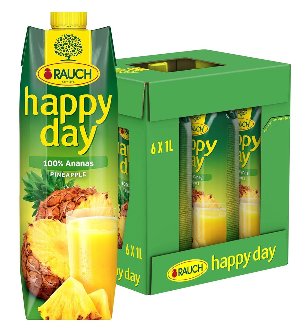 Rauch Happy Day Ananas | Exploze tropických chutí | Vyrobeno ze 100% koncentrované ananasové šťávy | 6 x 1 litr, Tetra Prisma Nealkoholické nápoje Naty Shop