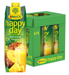 Rauch Happy Day Ananas | Exploze tropických chutí | Vyrobeno ze 100% koncentrované ananasové šťávy | 6 x 1 litr, Tetra Prisma Nealkoholické nápoje Naty Shop