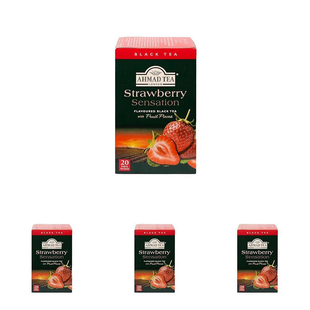 Ahmad Tea - Fruit Tea Selection - Sortiment de ceaiuri de fructe din ceai negru - Măr, piersică și fructul pasiunii, căpșuni, lămâie și lime - Ambalate individual și sigilate pentru păstrarea aromelor - 20 pliculețe de ceai cu bandă