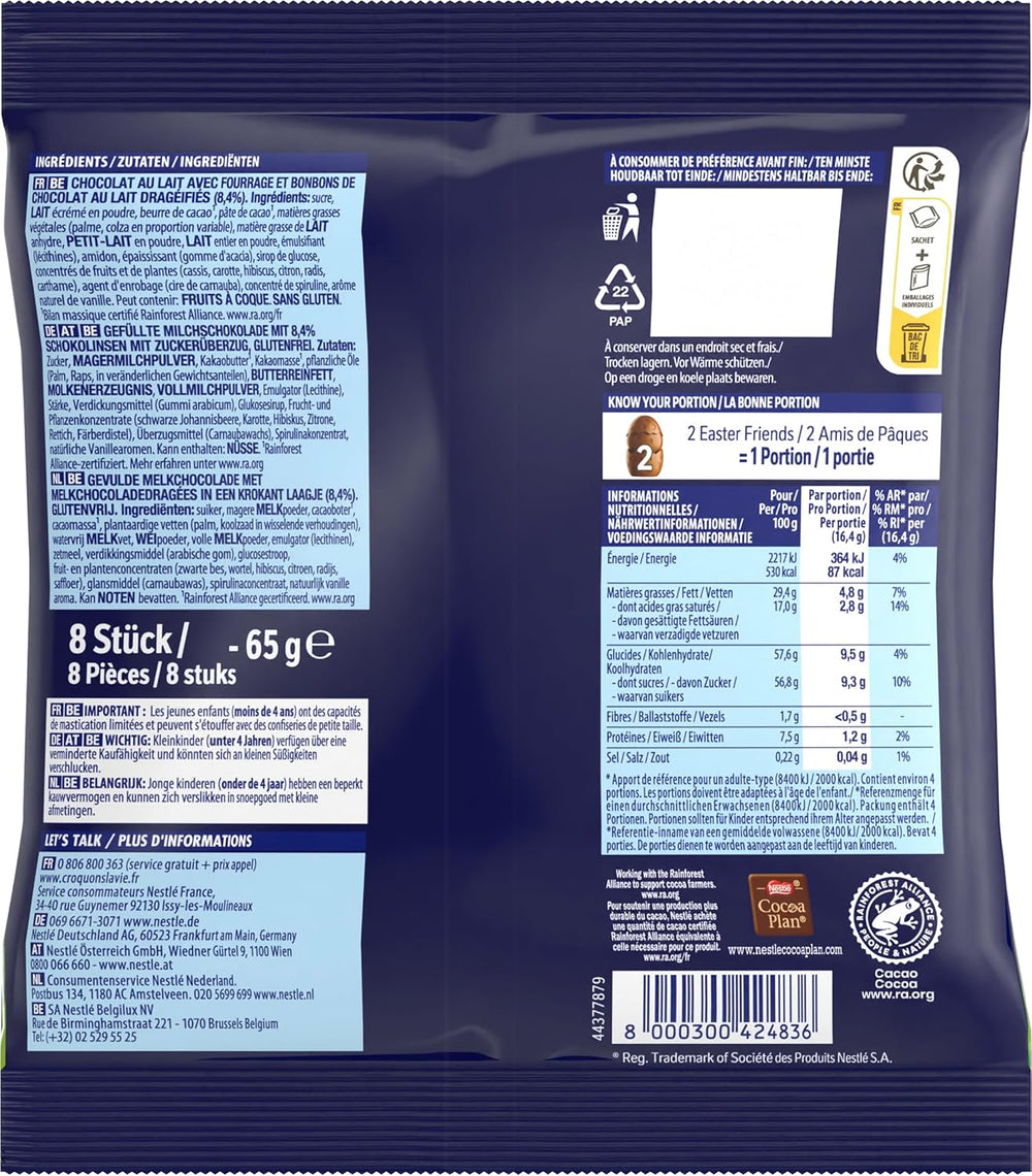 NESTLÉ SMARTIES Easter Friends, figurky s velikonoční tématikou, vyrobené z jemné mléčné čokolády s krémovou náplní a barevné mini lentilky s čokoládou SMARTIES, 1 balení (1 x 65g)