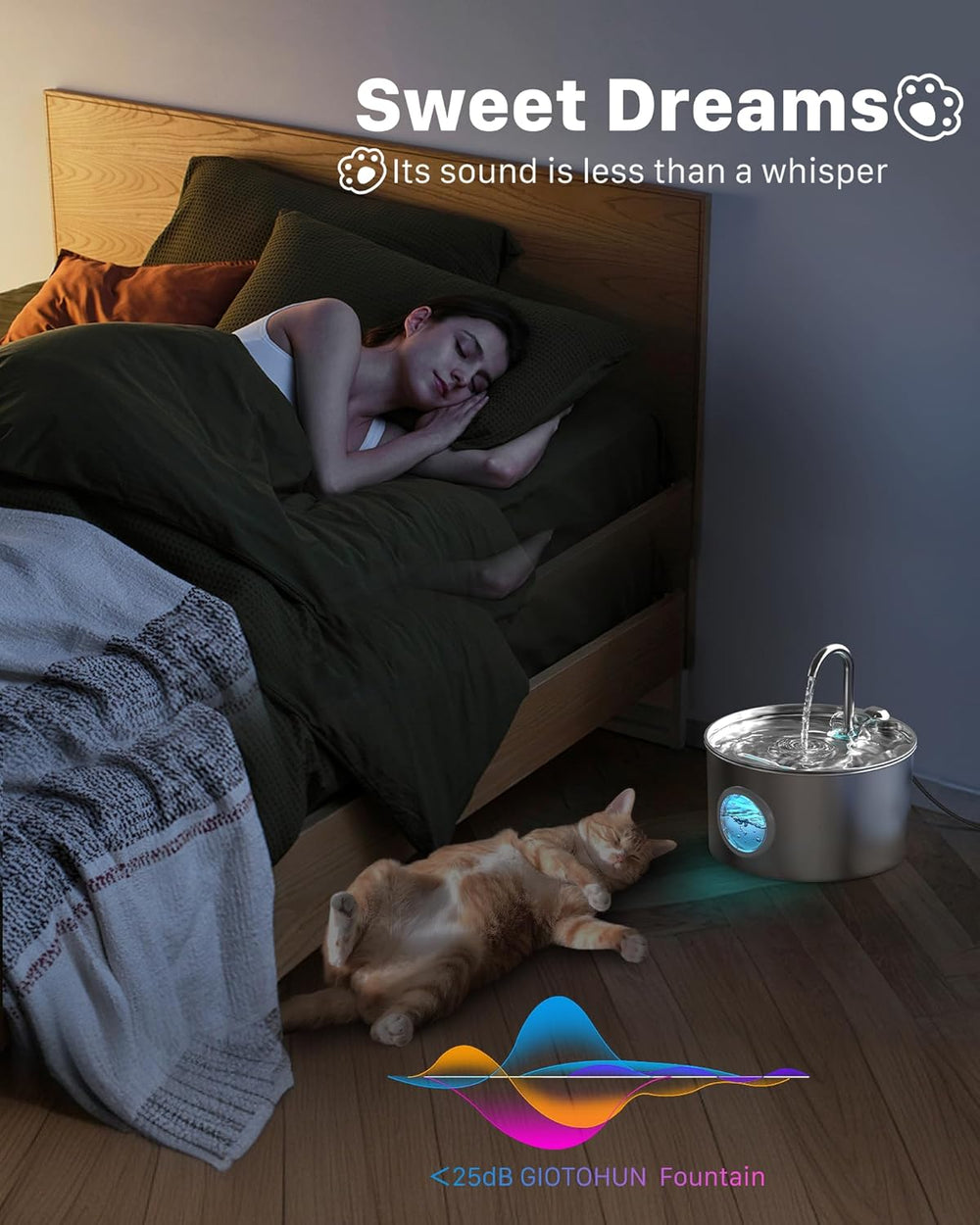 Katzenbrunnen Edelstahl Trinkbrunnen für Katze: Katzenbrunnen für Katzen - 2,2L Ultra leise Wasserbrunnen für Katzen - katzenbrunnen für Hunde mit Wasserstandsfenster - Enhtält keinen EU-Adapter