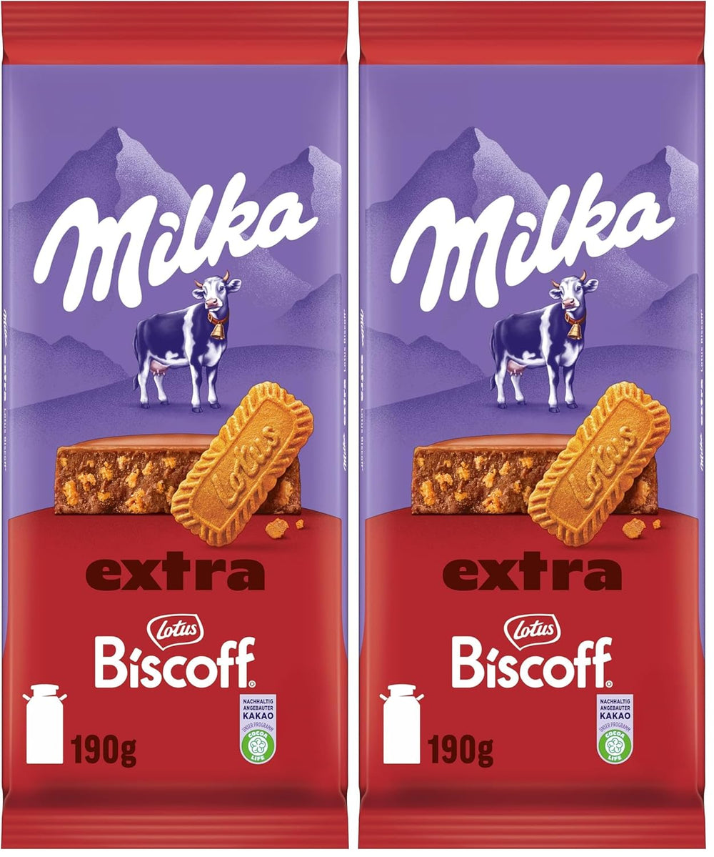 Milka Extra Biscoff Chocolate – Čokoláda z alpského mléka s křupavými kousky sušenek Lotus Biscoff – 190g