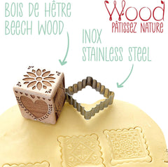 RESTURĂ DE GĂTIT 5139 Ștampilă de copt din lemn cu motive decorative, casă, cu 1 tăietor, tăietor de biscuiți și cub, decorativă, cu 5 fețe gravate în relief, decorațiune, 5139