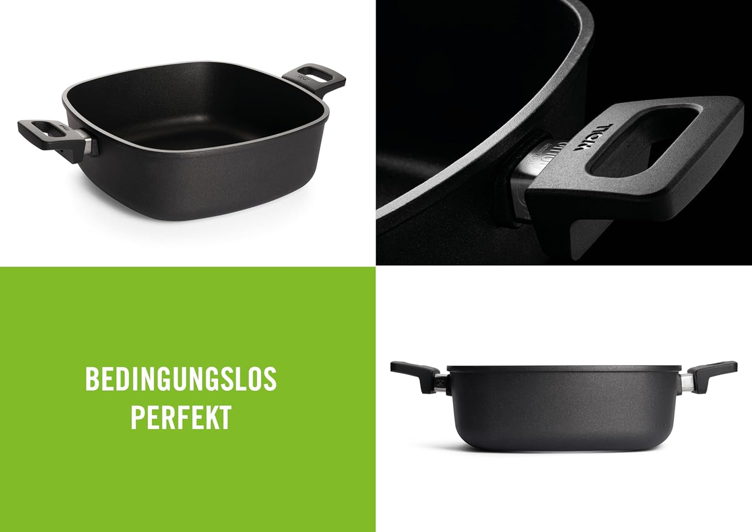 Woll Nowo Titanium Guss-Kasserole Viereckig - Induktiv -, 28 X 28 Cm, 10 Cm Hoch, 6,0 litrů, Mit 2 Seitengriffen - Geeignet Für Alle Herdarten, Aluminium, Backofenfest, Schwarz Formy a plechy na pečení Naty Shop