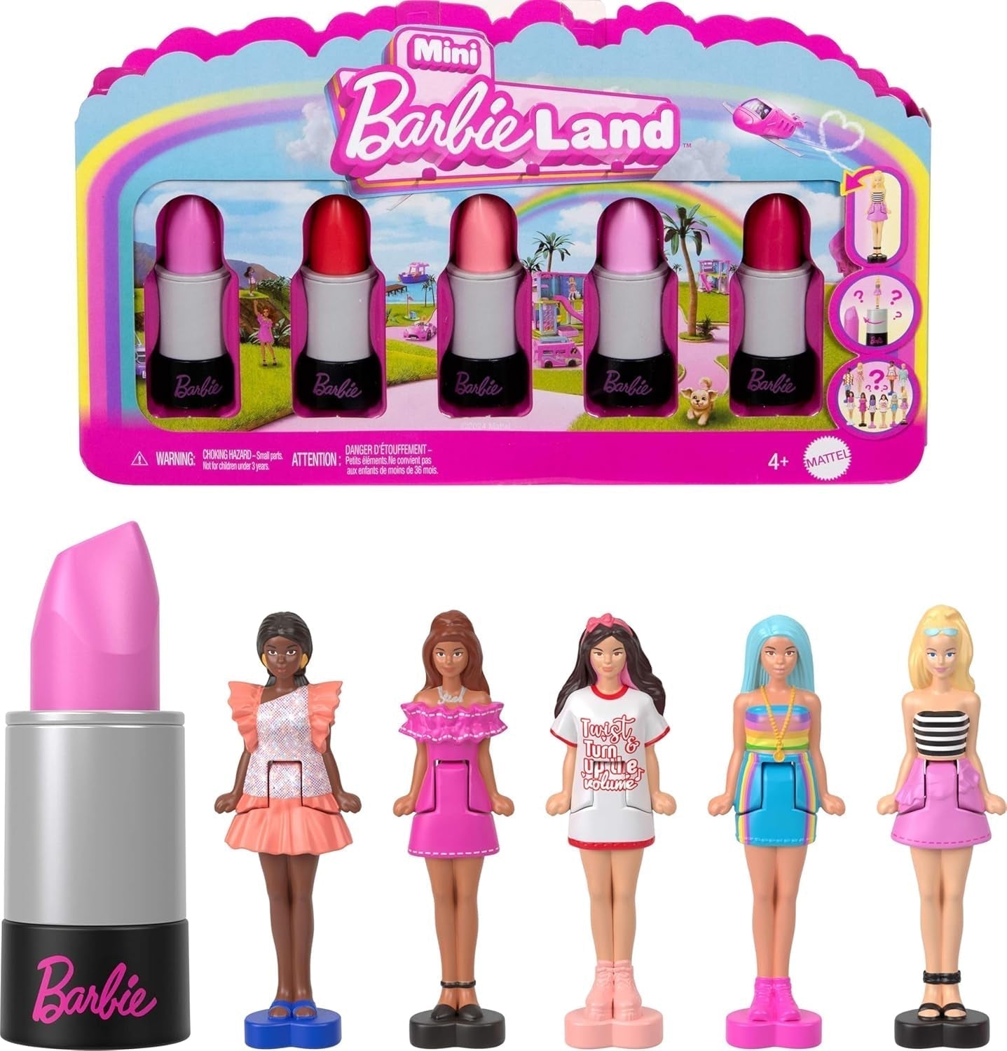 Barbie Mini Barbieland Set de 5 păpuși Fashionistas, Aprox. 3.8cm înălțime Mini păpuși în mâneci de ruj, set de colecție cu surprize (stilurile pot varia), JBD26 Papusi Naty Shop Pachet 1