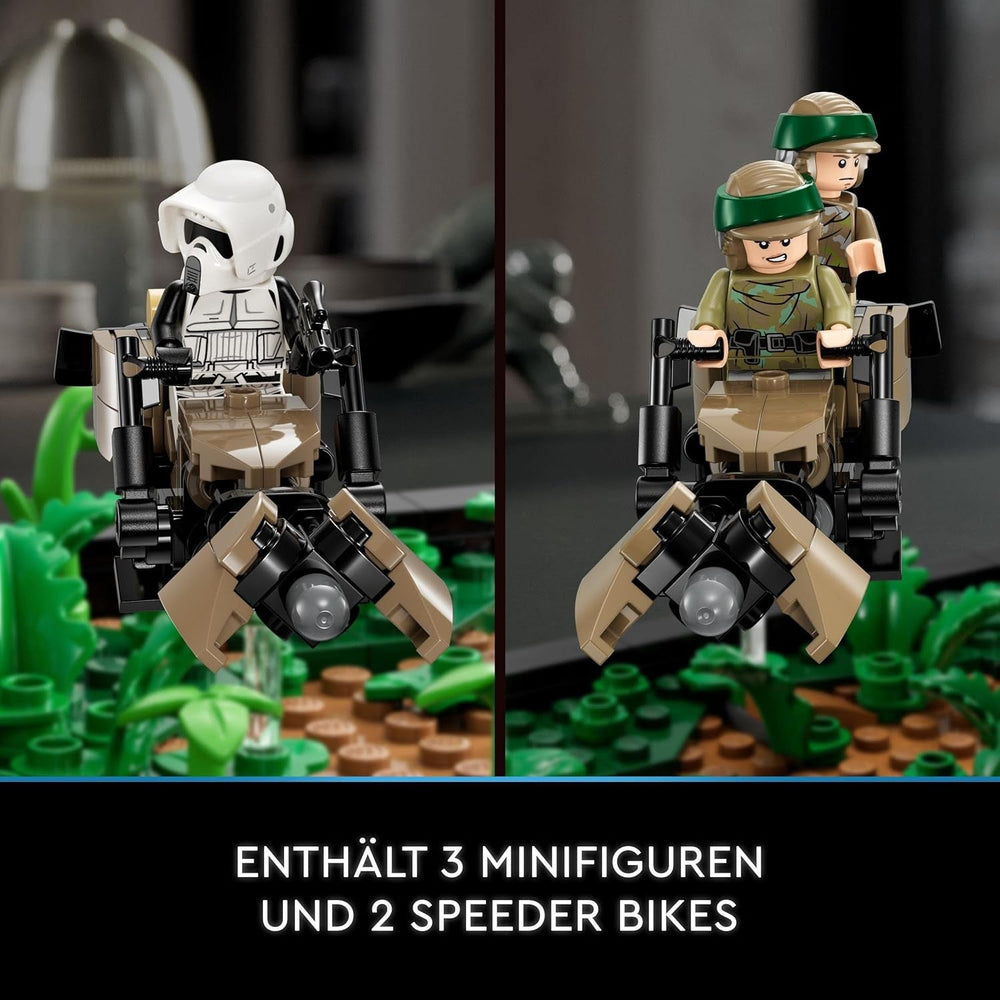 LEGO 75353 Star Wars Pursuit on Endor - Sada diorámat, Návrat Jediho s Lukem Skywalkerem, Princezna Leia & Scout Trooper a Speeder Bikes, Stavebnice 40. výročí Besuche den LEGO-Store