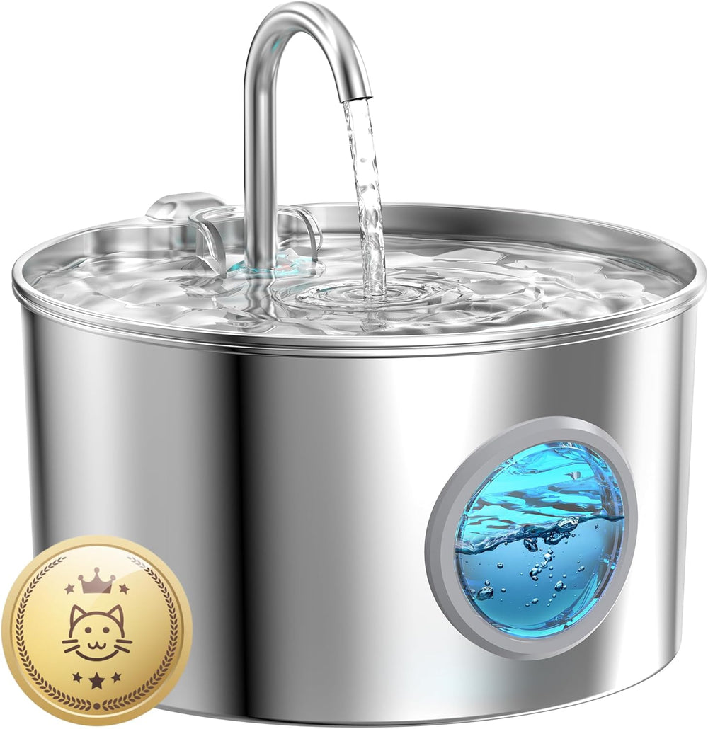 Katzenbrunnen Edelstahl Trinkbrunnen für Katze: Katzenbrunnen für Katzen - 2,2L Ultra leise Wasserbrunnen für Katzen - katzenbrunnen für Hunde mit Wasserstandsfenster - Enhtält keinen EU-Adapter
