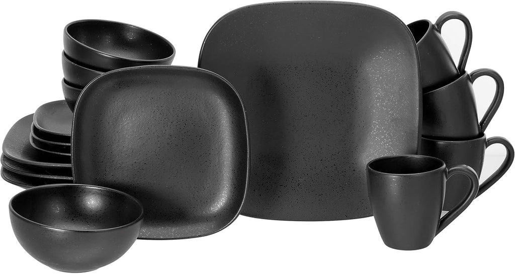 Creatable, 16818, Serie Magic Black Square, 16-Teiliges Geschirrset, Kombiservice Aus Steinzeug, Spülmaschinen- Und Mikrowellengeeignet, Made in Portugal Seturi vesela masa Naty Shop Kombiservice 16 Teilig