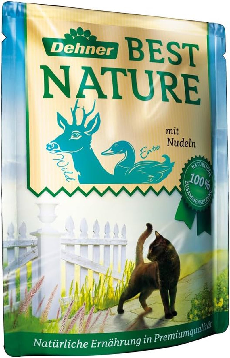Dehner Best Nature Katzenfutter Multipack, Nassfutter, für ausgewachsene Katzen, je 2 x Kalb / Wild / Huhn / Kaninchen, 8 x 85 g Beutel (680 g)