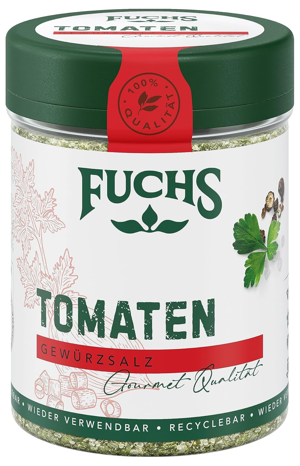 Fuchs Gewürze - Tomato Gewürz - Gewürzsalz für Tomatenbrot, Frühstücksei nebo Steak - přírodní ingredience - 90 g v wiederverwendbarer, recyclebarer Dávka