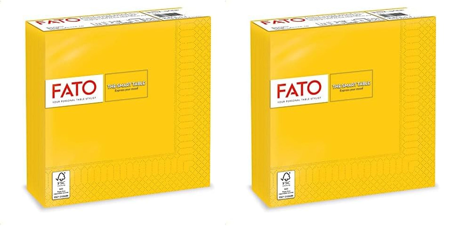 , Șervețele de hârtie de unică folosință, Ideale pentru prânzuri informale și bufete, Pachet de 50 de șervețele, Dimensiune 33X33, 4 ori pliate, 2 straturi, Galben, 100% hârtie din celuloză pură, certificat Fsc