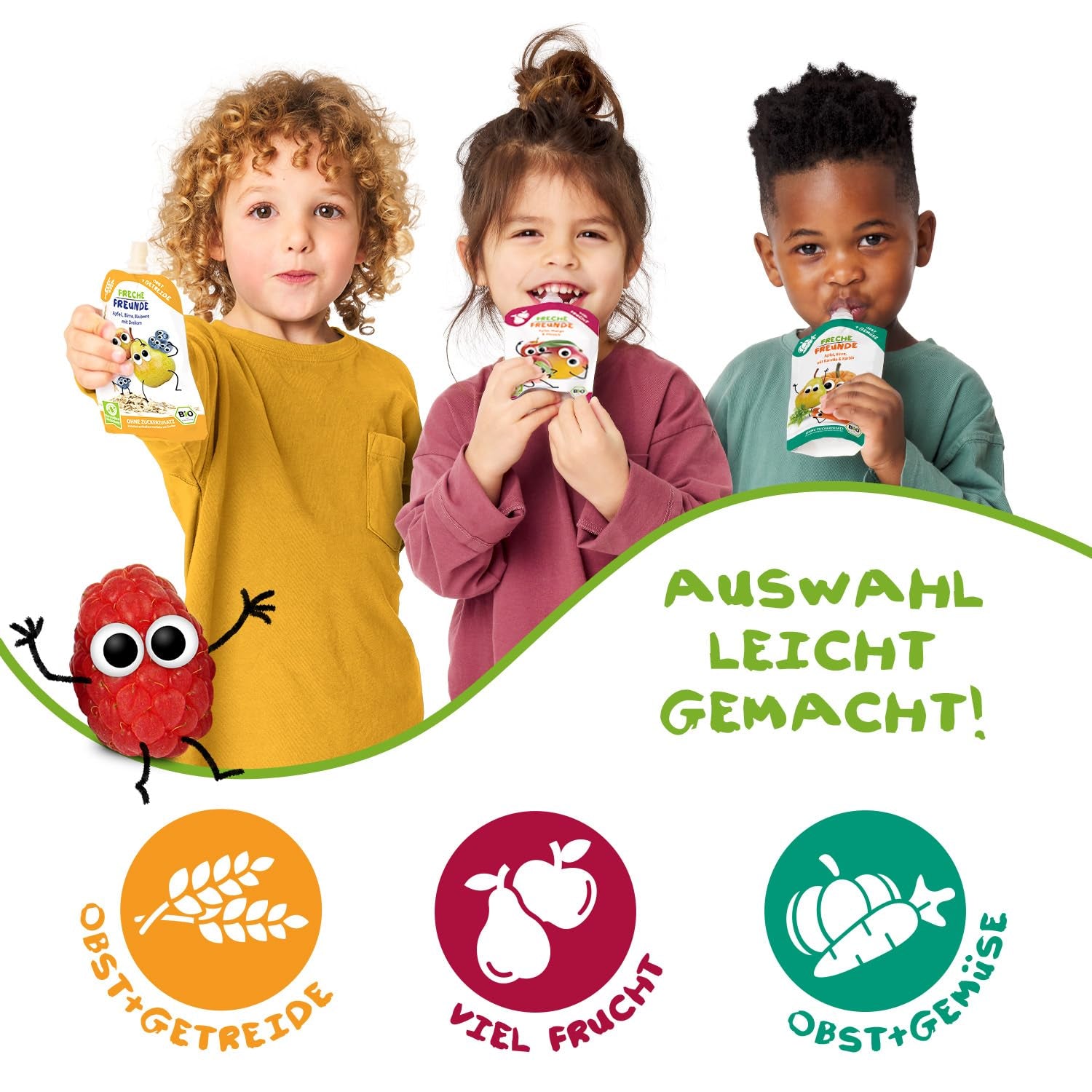 FRECHE FREUNDE Bio Quetschie Jablko, Birne & Maracuja, Fruchtmus mit Obst im Quetschbeutel für Baby from 6. Month, vegan, 6er Pack (6 x 100g)